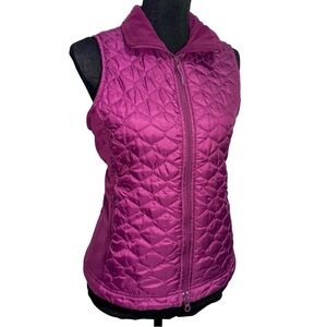 LL Bean Women M Thinsulate Quilted Vest Purple Magenta Fleece Zip Pockets Winter